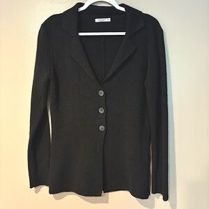 Angela Mara wool blend button up cardigan sleek subtle modest librariancore